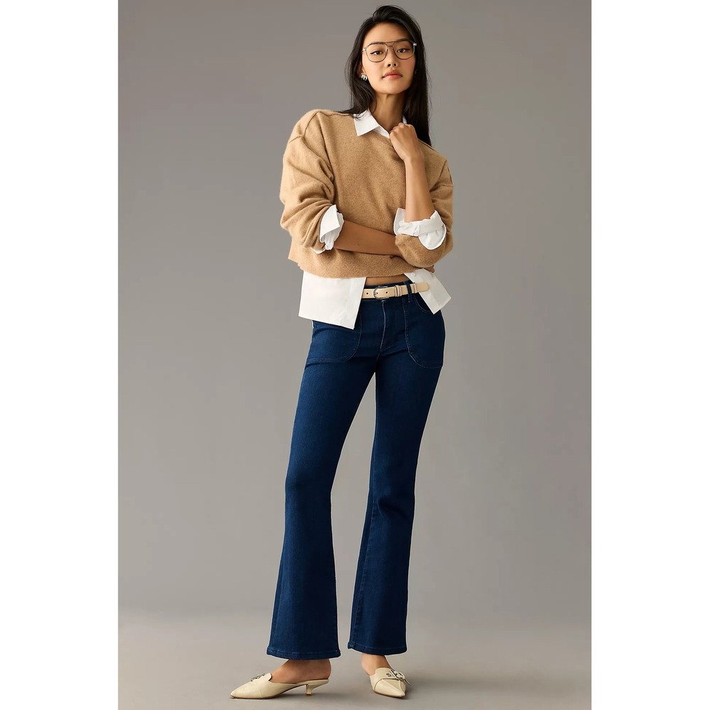 Pilcro The Icon Flare Jeans Low-Rise Dark Wash Patch Pocket Womens 32